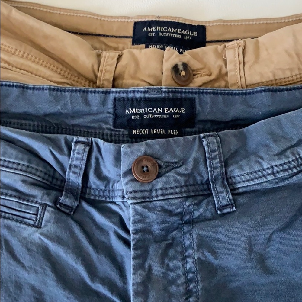 Two pair American Eagle extreme flex chino shorts